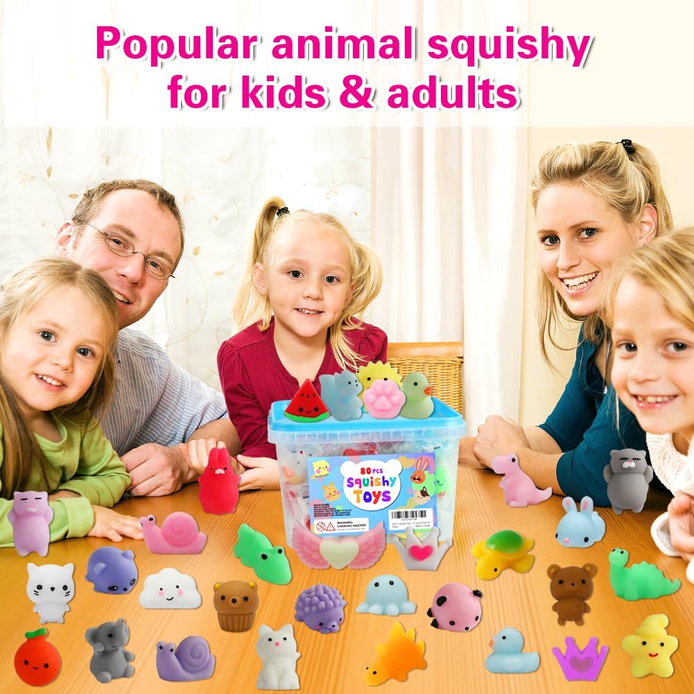 80Pcs Party Favors for Kids 4-8, Kawaii Squishies Mochi Squishy Toy Bulk Fidget Sensory Toys Birthday Gifts for Boys Girls Goodie Bag Christmas Stocking Stuffers Treasure Box Classroom Prizes - Image 2