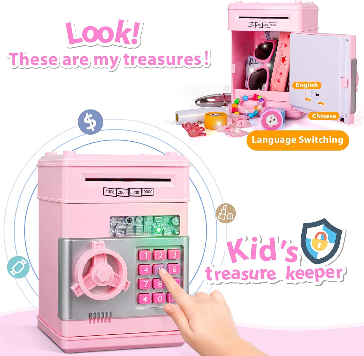 MAGIBX Piggy Bank Toys for 5 6 7 8 9 10 Year Old Girl Gifts, Money Saving Box for Teen Toys Age 6-8-10-12, Christmas Birthday Gifts, Stuff ATM Machine for Kids 5-7, Pink - Image 5