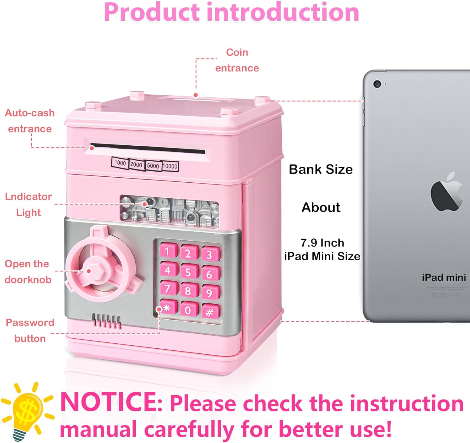 MAGIBX Piggy Bank Toys for 5 6 7 8 9 10 Year Old Girl Gifts, Money Saving Box for Teen Toys Age 6-8-10-12, Christmas Birthday Gifts, Stuff ATM Machine for Kids 5-7, Pink - Image 3