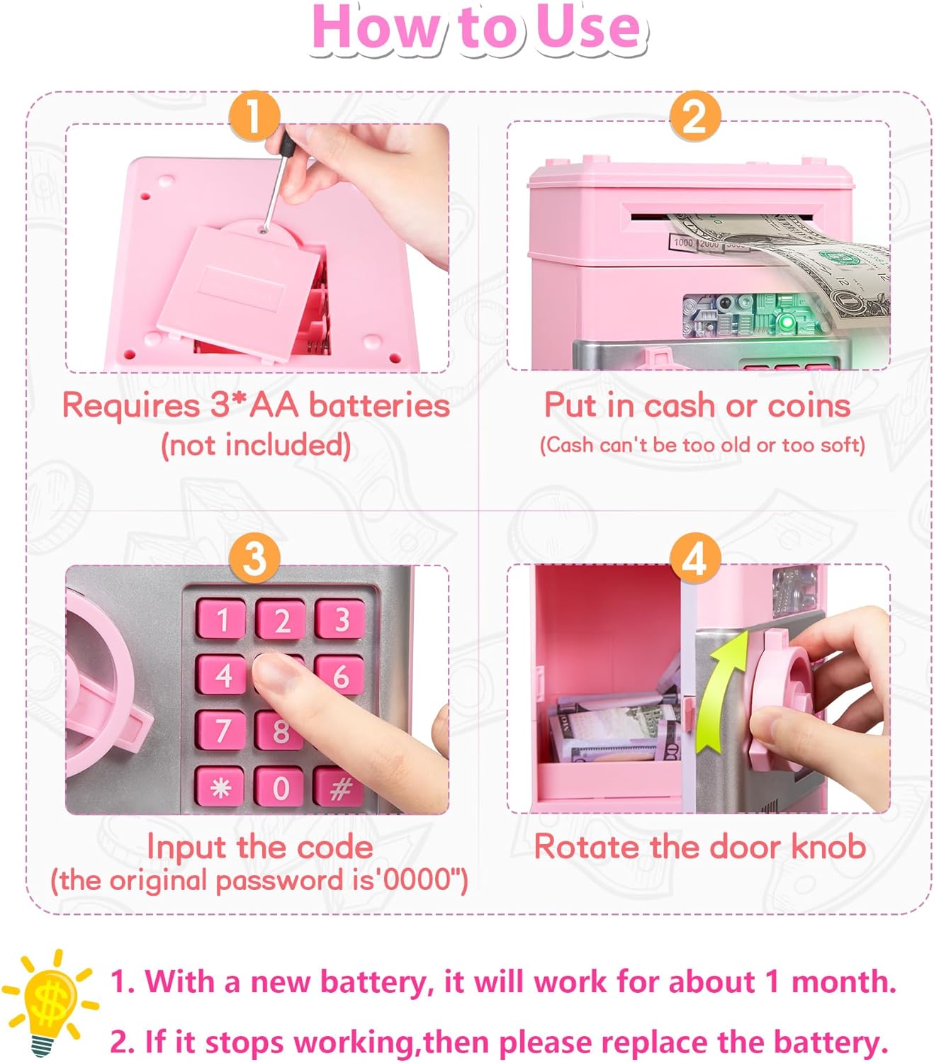 MAGIBX Piggy Bank Toys for 5 6 7 8 9 10 Year Old Girl Gifts, Money Saving Box for Teen Toys Age 6-8-10-12, Christmas Birthday Gifts, Stuff ATM Machine for Kids 5-7, Pink - Image 6